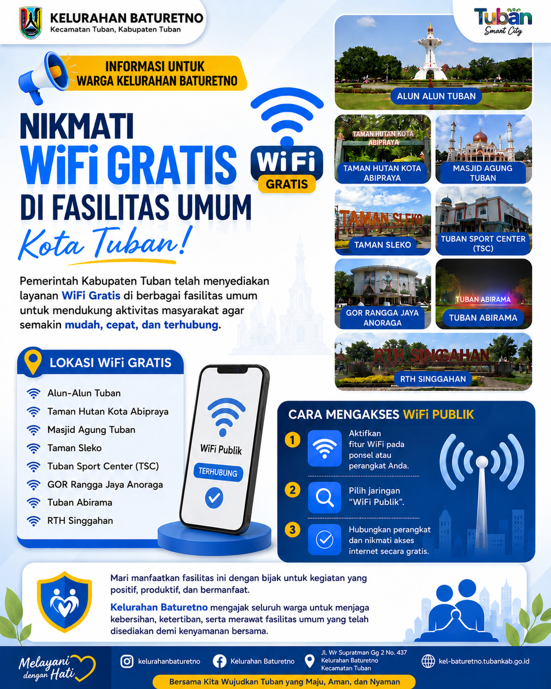 Kelurahan Baturetno Menginformasikan: Manfaatkan Layanan WiFi Gratis di Fasilitas Umum Kota Tuban